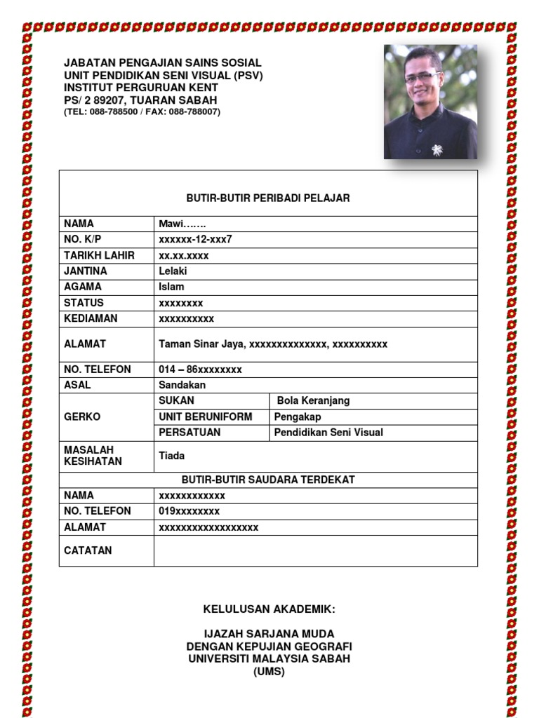 Contoh Biodata Pelajar Pdf