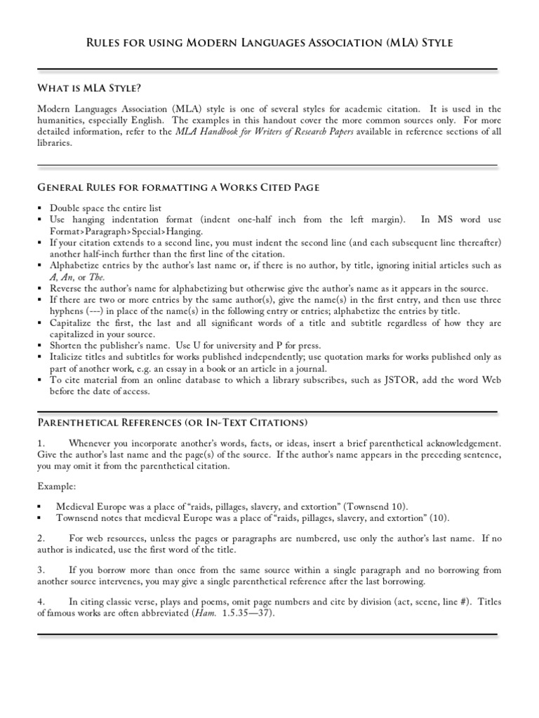 Rules for Using MLA Revised 2013 Citation Publishing