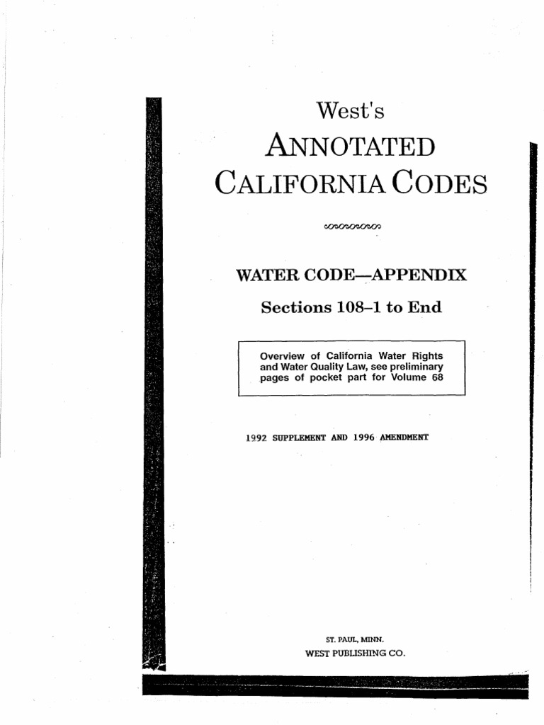 West's Annotated California Codes Water CodeAppendix Sections 1081 to