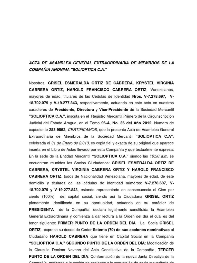 Acta de Asamblea Extraordinariacesion de Acciones Liquidación