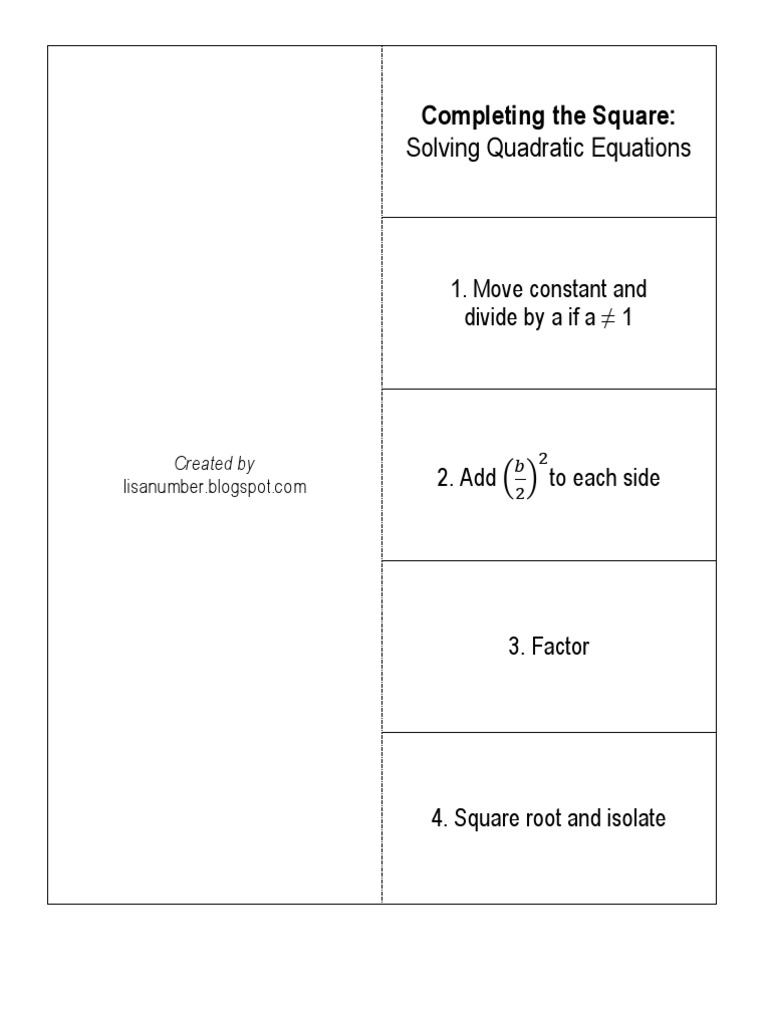 Completing The Square Foldable | PDF | Factorization | Numbers