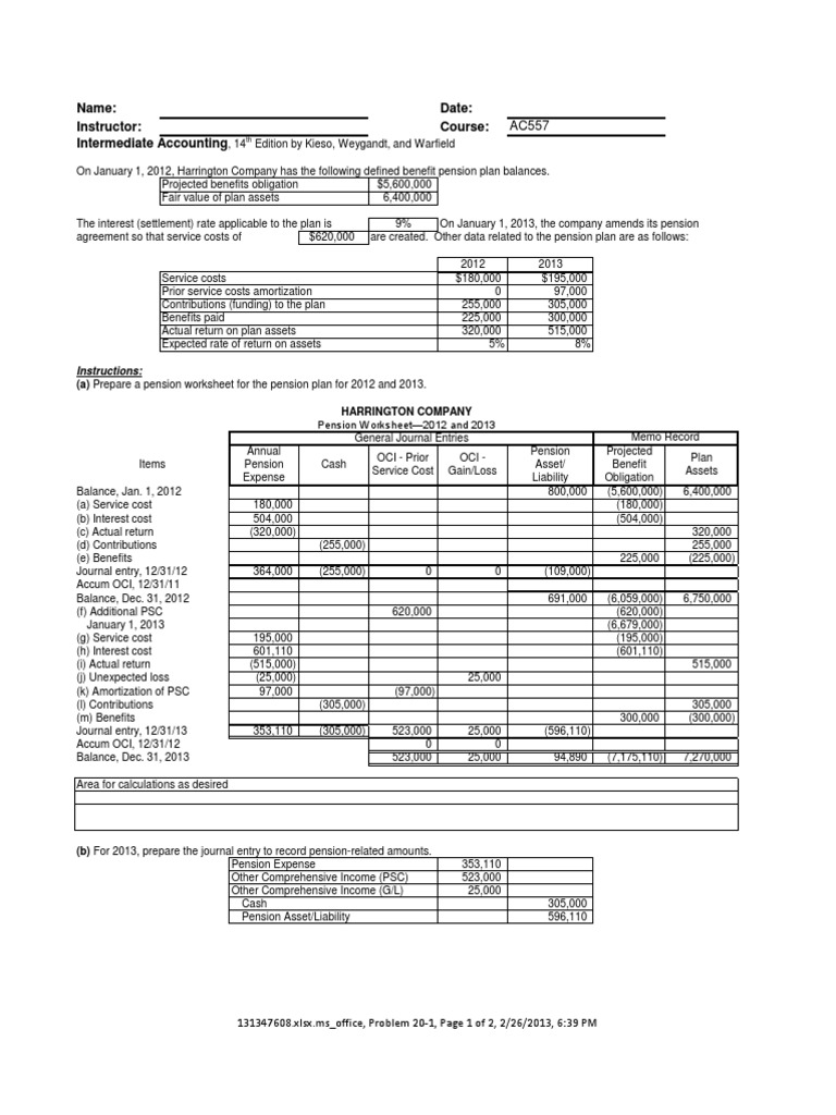 worksheet Pension Worksheet week3 homework ac557 pension income statement
