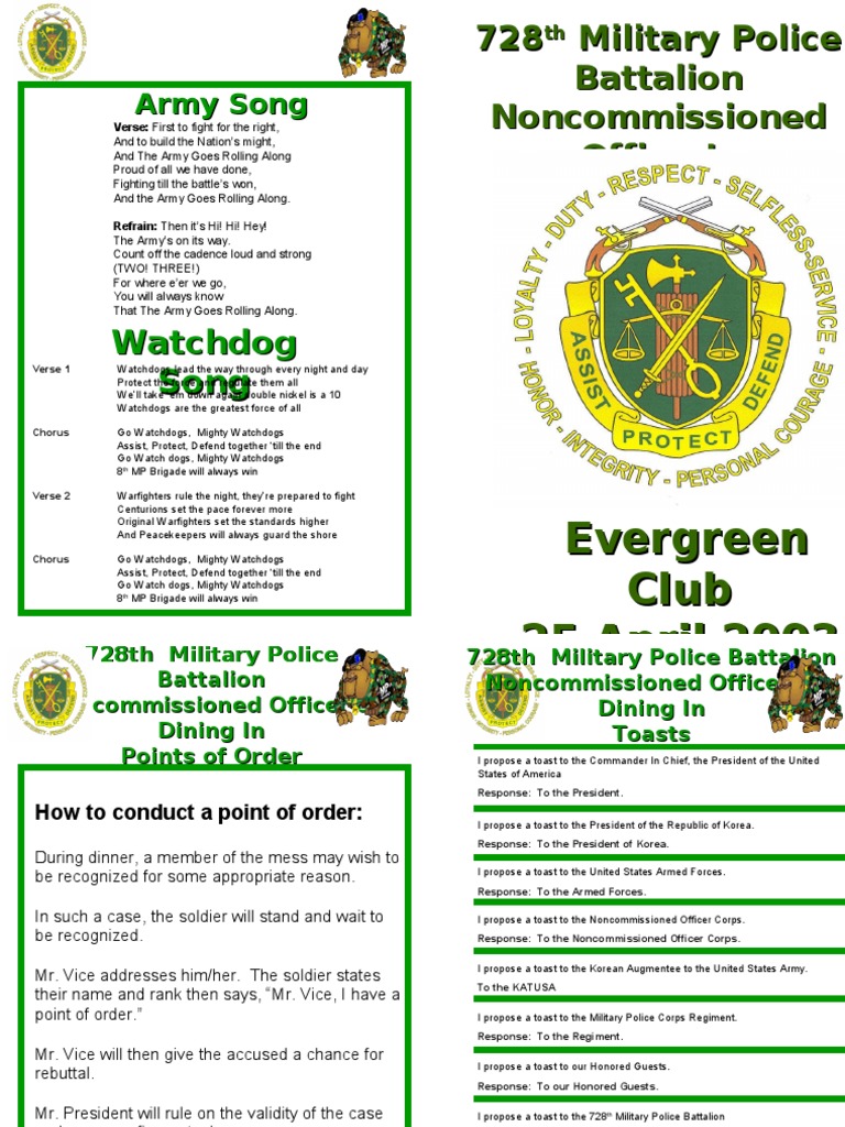 728th Military Police Battalion Toasts | PDF | Sergeant | United States ...