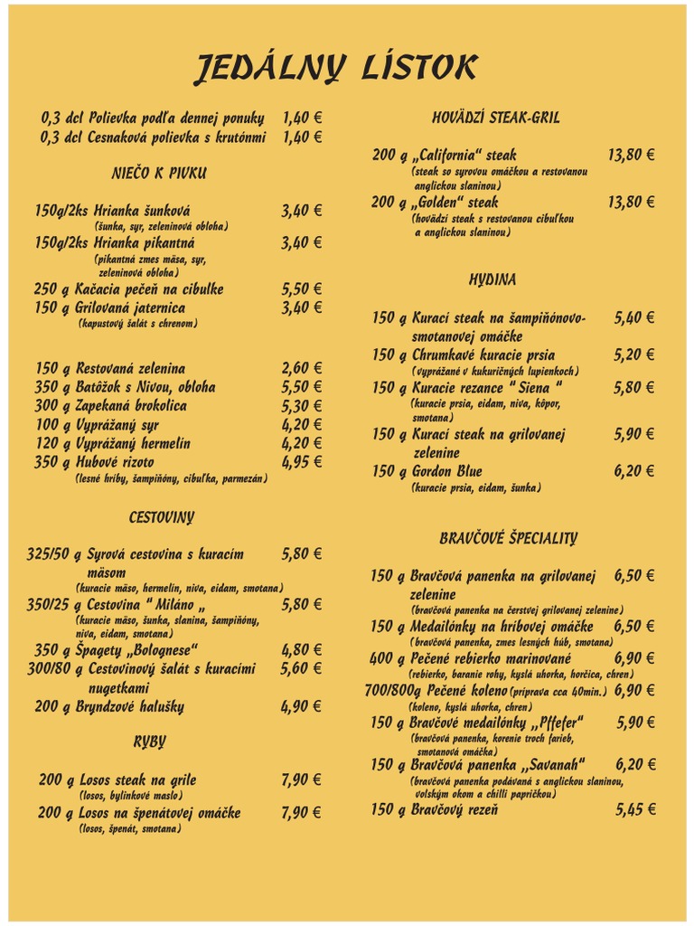 Jedálny lístok 2015