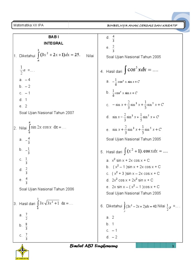 Soal Matematika Rangking 1