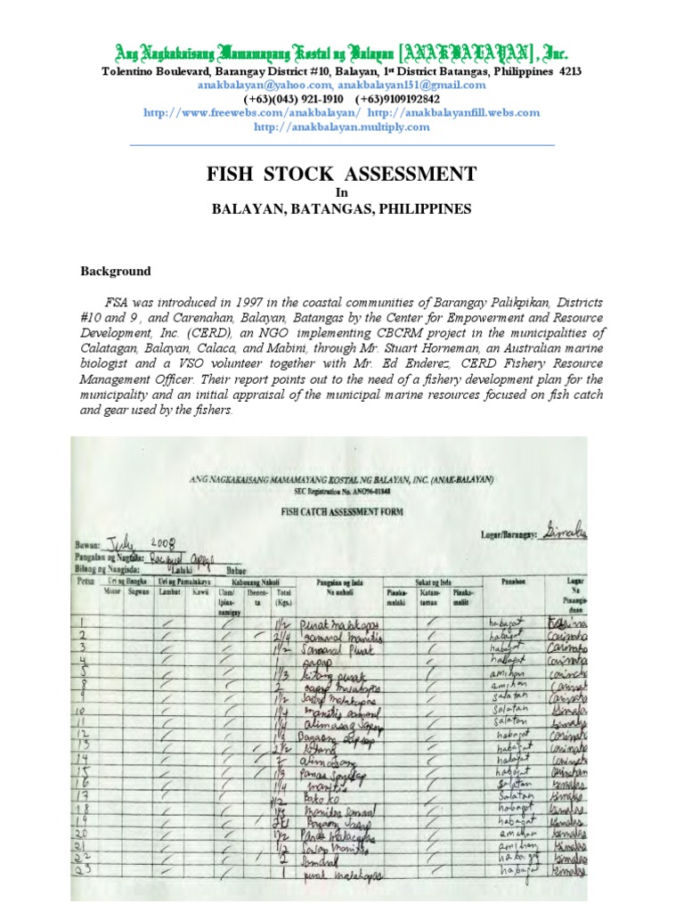 Fish Stock AssessmentinBalayanBatangas | PDF | Fisheries Management ...
