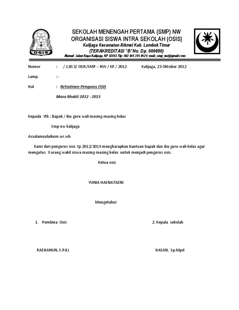 Kop Surat Untuk Osis - Contoh Kop Surat