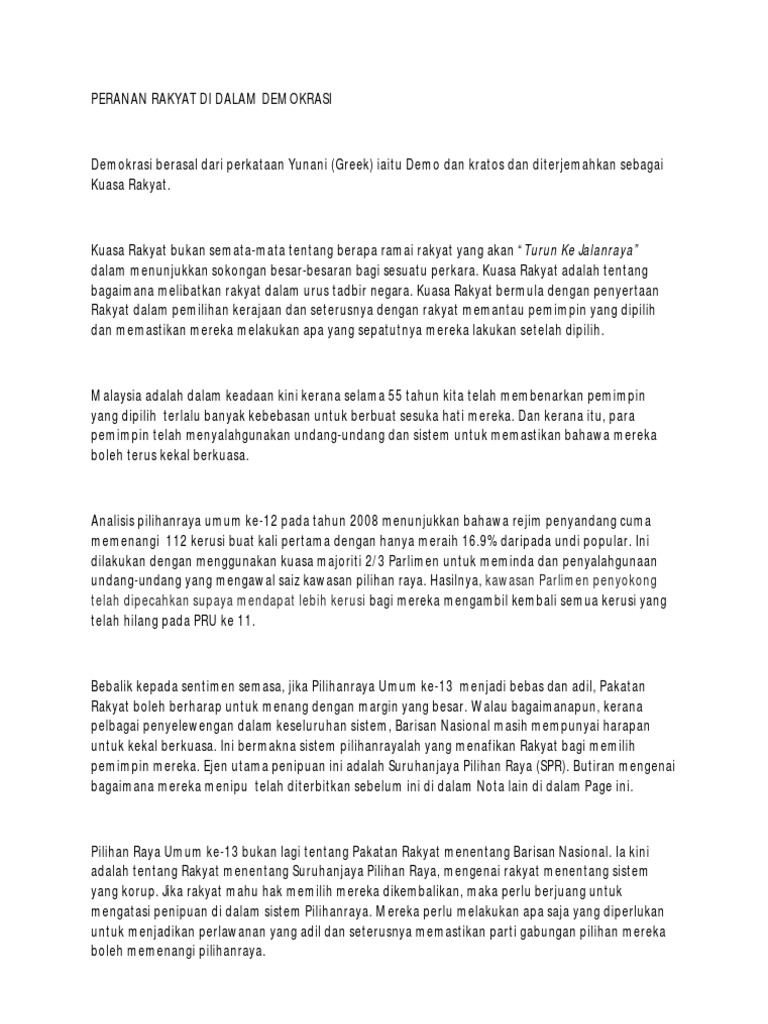 Peranan Rakyat dalam Demokrasi Malaysia | PDF
