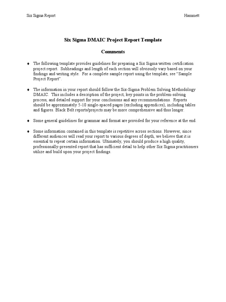 dmaic project example pdf With Dmaic Report Template