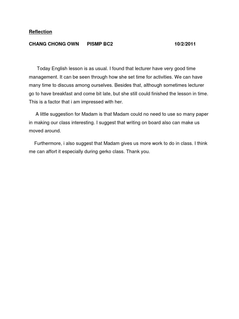Reflection on English Lesson Management | PDF