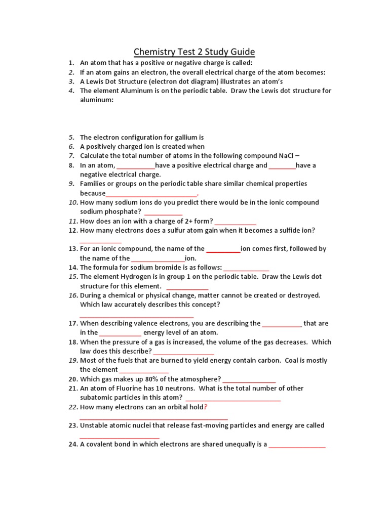 Chemistry Test 2 Study Guide | PDF | Ion | Ionic Bonding
