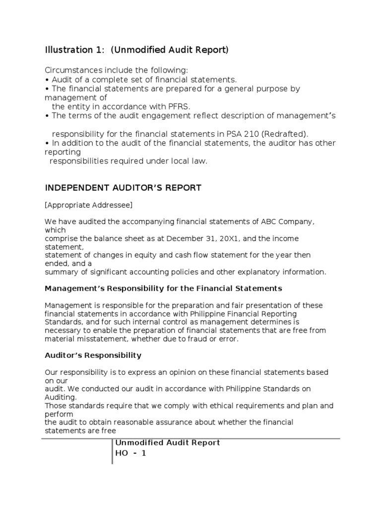 HO 21 - Unmodified Audit Report  PDF  Financial Audit  Auditor