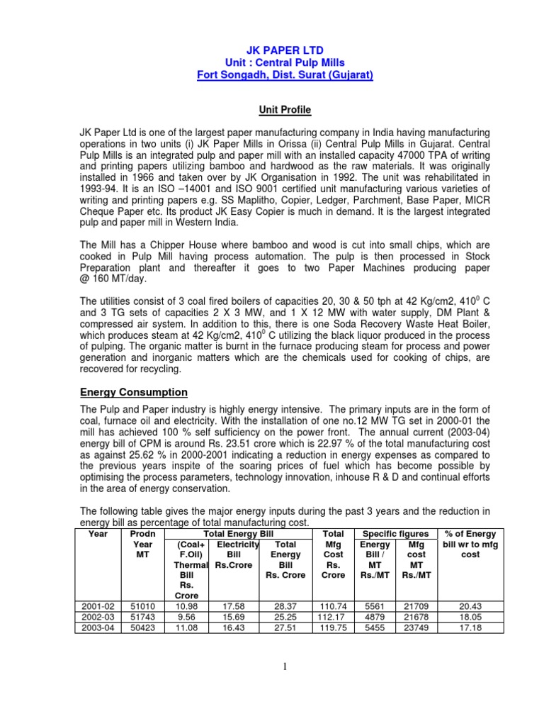 JK Paper LTD Songadh Pulp (Paper) Paper