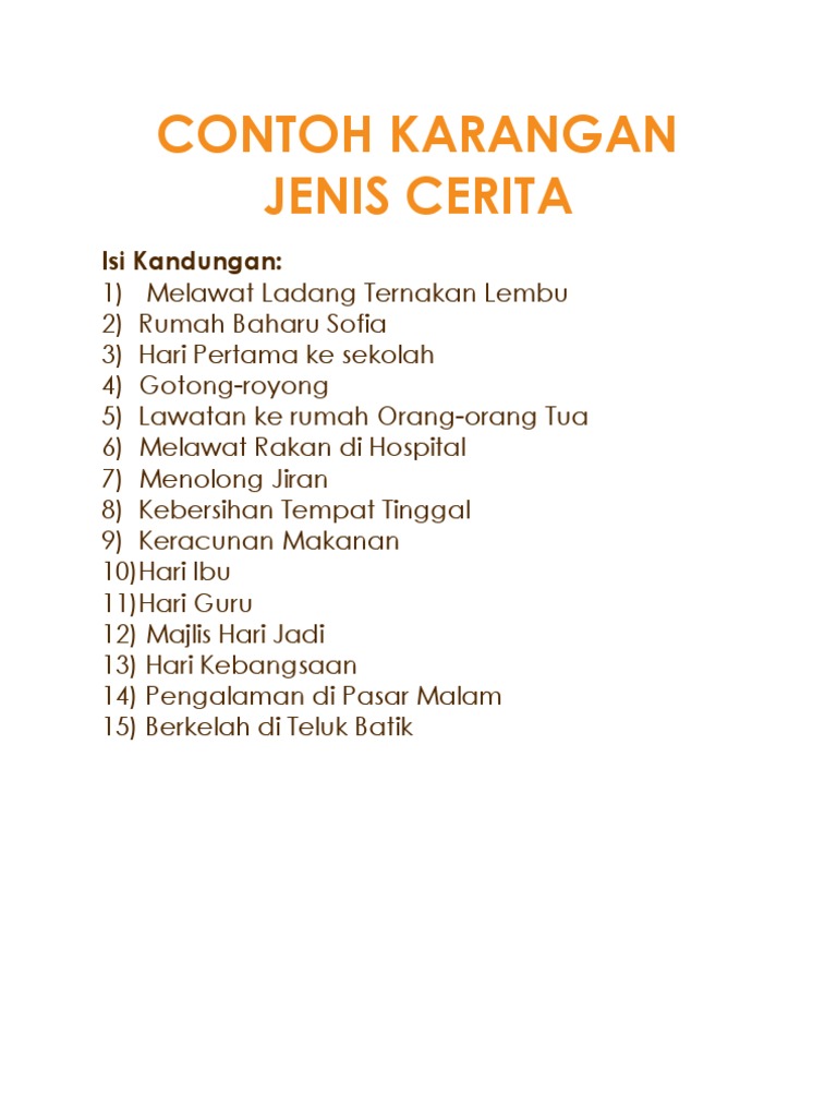 Contoh Karangan Jenis Cerita Tahap 1