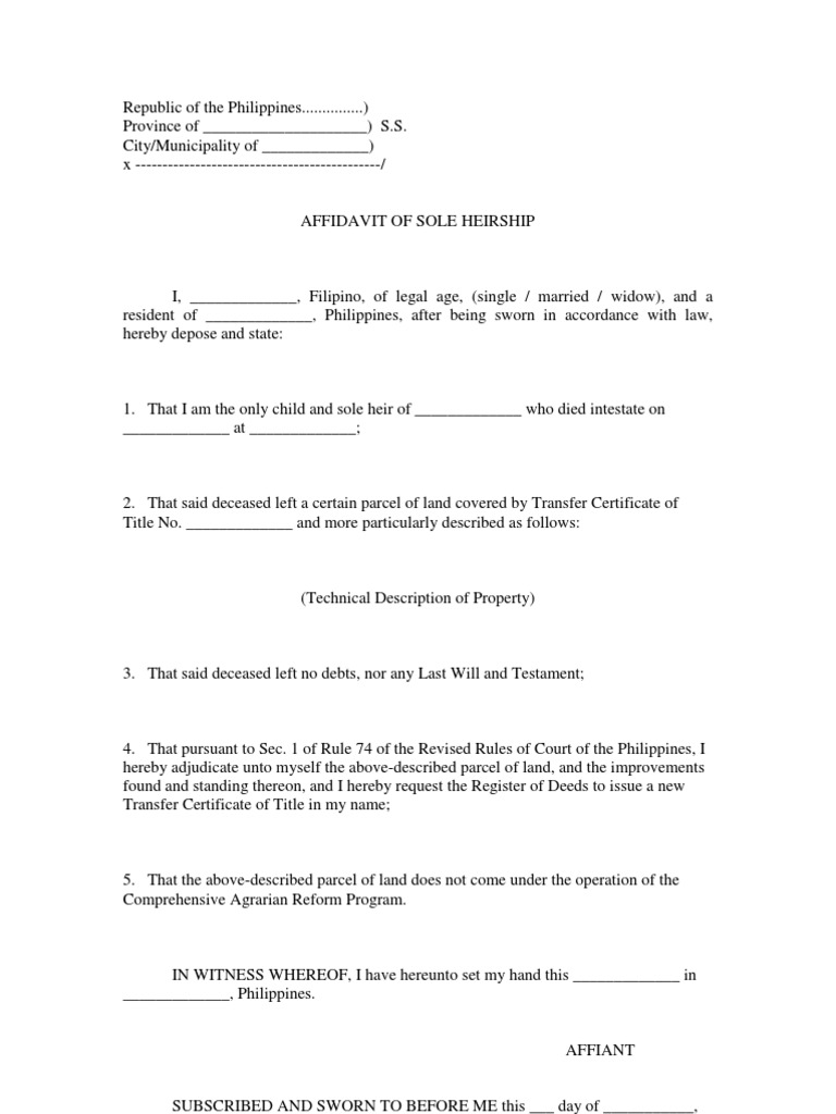 Affidavit of Sole Heir Ship and Adju Dica It On PDF Affidavit