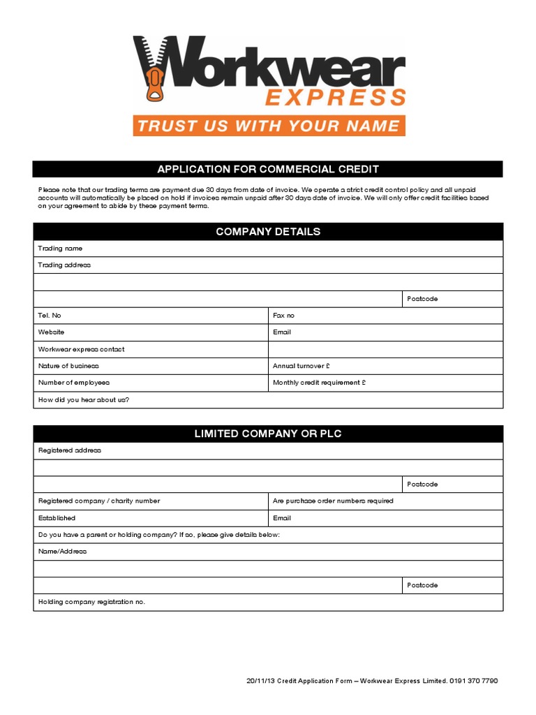 Workwear Express Trade Application Form PDF Payments Debits And