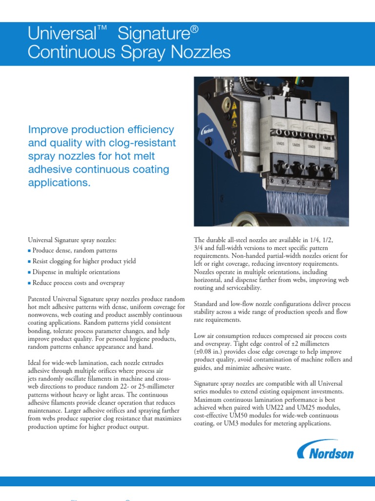 Universal Continuous Signature Nozzles Data Sheet Nozzle Nonwoven