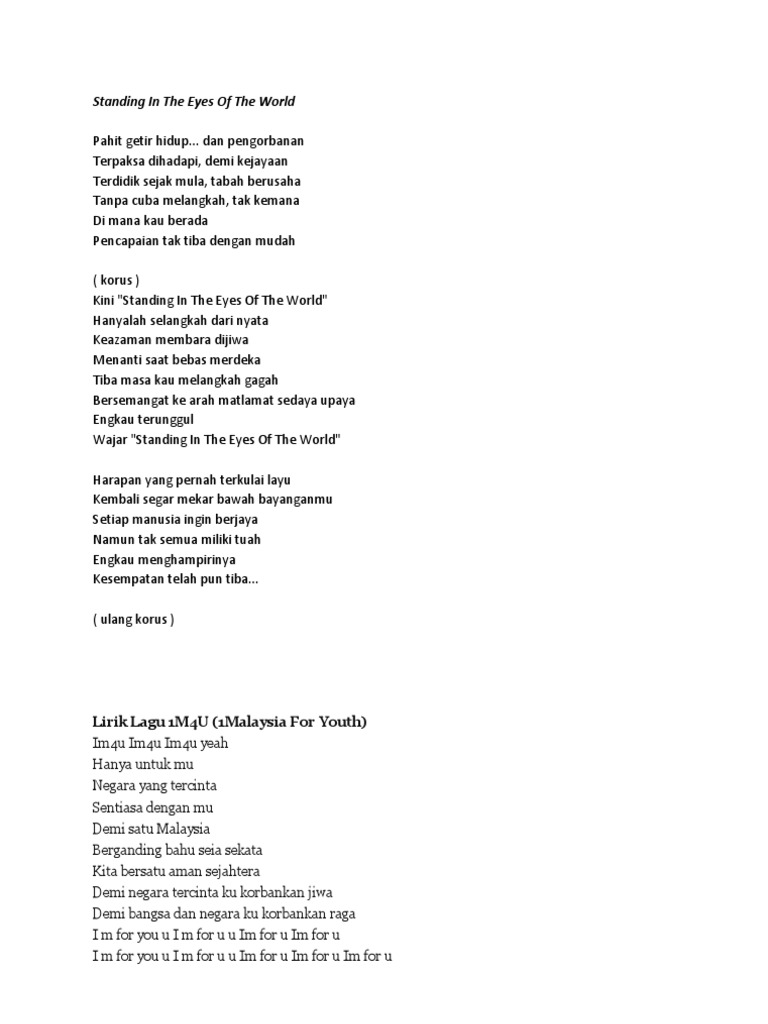 Lirik Lagu Standing In The Eyes Of The World Pdf