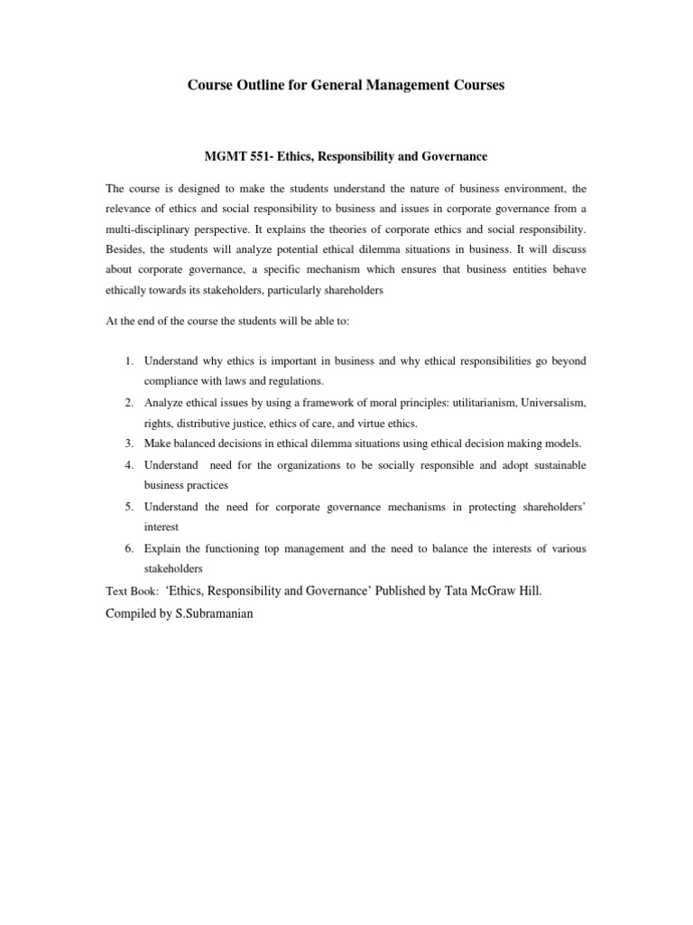 General Management Course Outline | PDF | Strategic Management | Supply ...