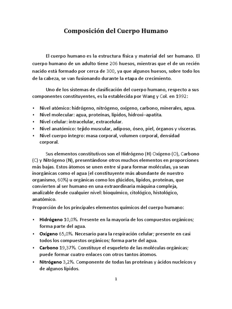 Composición Del Cuerpo Humano | Descargar gratis PDF | Cuerpo humano ...