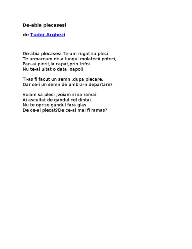 De Abia Plecasesi De Tudor Arghezi