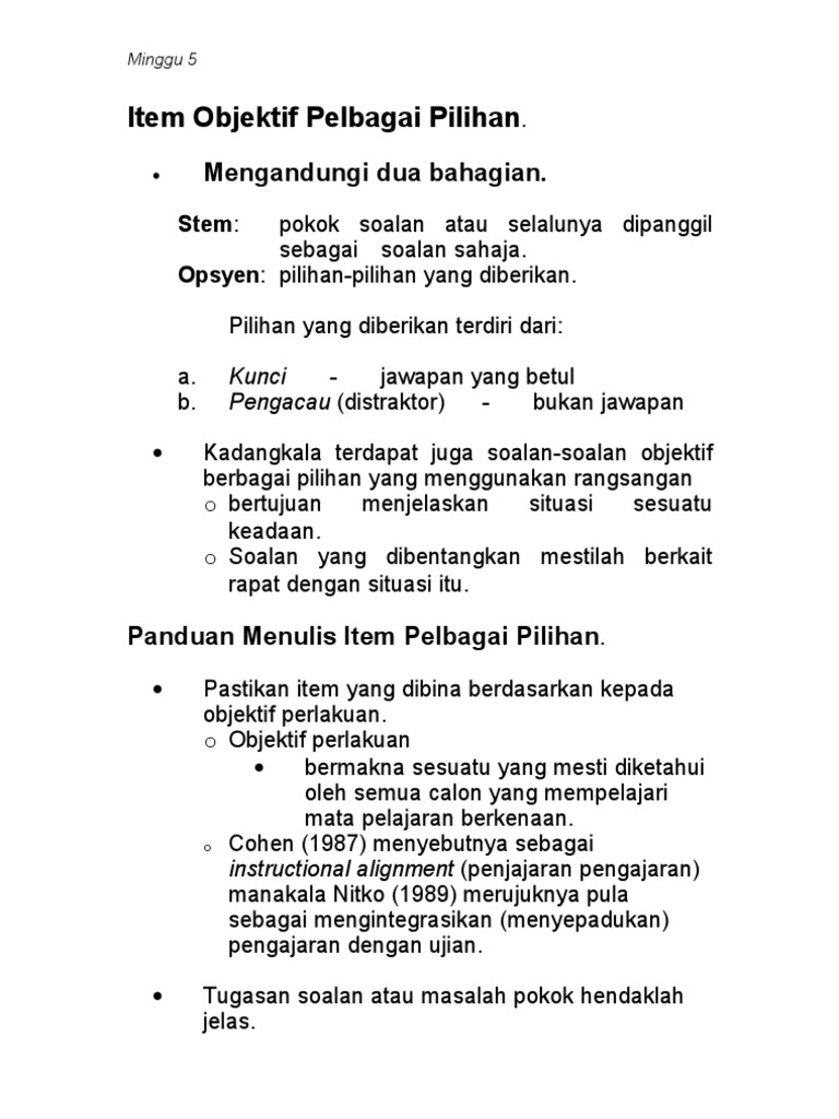 Panduan Membina Item Aneka Pilihan Salah Benar Dan Item Padanan Pdf