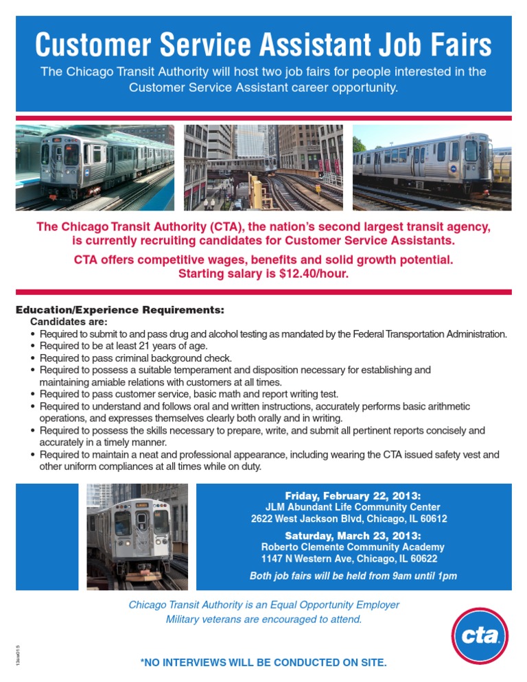 CTA Customer Service Assistant Job Fair PDF Employment Labor