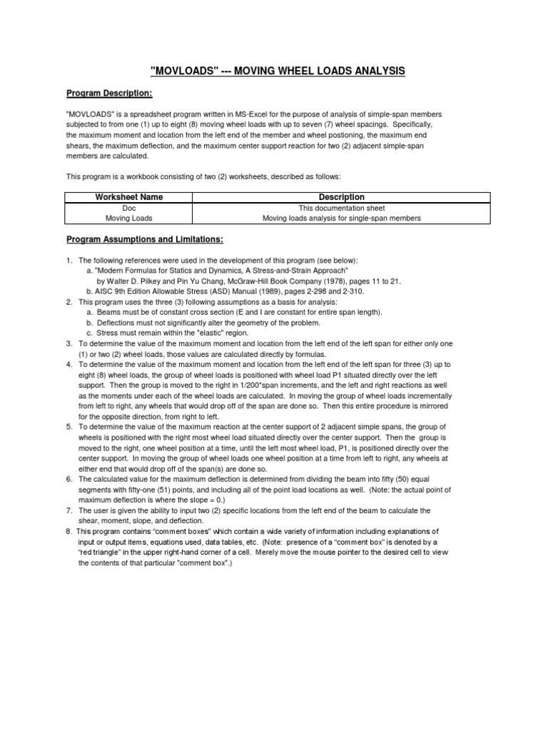 Moving Wheel Loads Analysis Tool | PDF | Beam (Structure) | Mechanical ...
