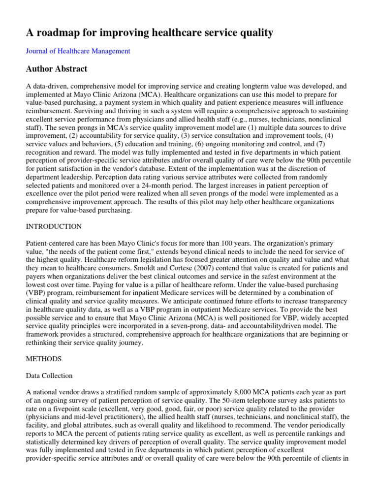 A Roadmap For Improving Healthcare Service Quality | PDF | Health Care ...