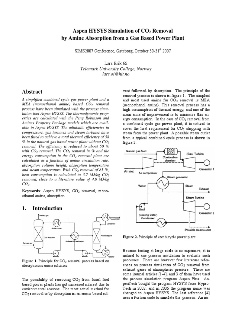 Aspen HYSYS Simulation of CO2 Removal by Amine Absorption From A Gas ...