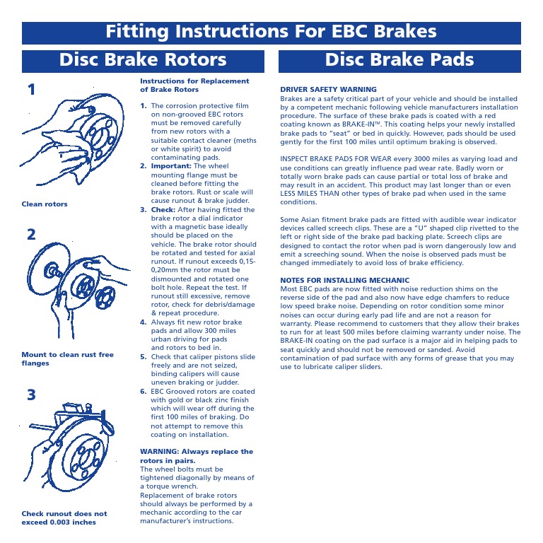 EBC Brake Installation Instructions | PDF | Brake | Vehicle Technology