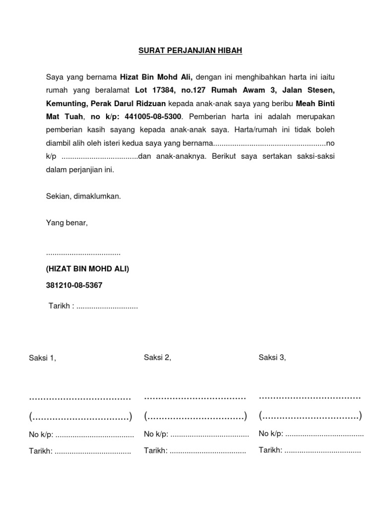 Surat Perjanjian Hibah | PDF
