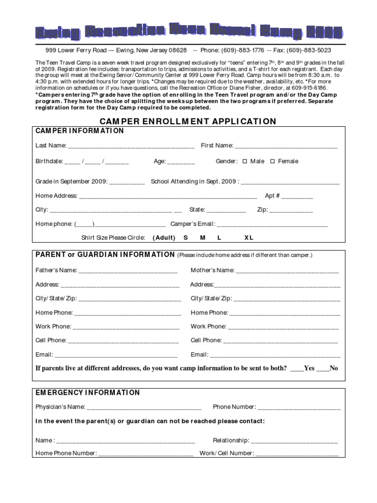 02 23 09 Travel Camp Registration | PDF | Credit Card | Service Industries