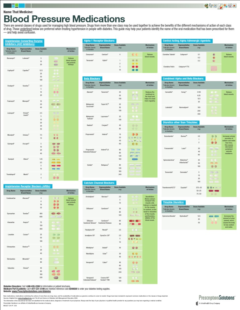 Blood Pressure Medication Chart | PDF | Wellness