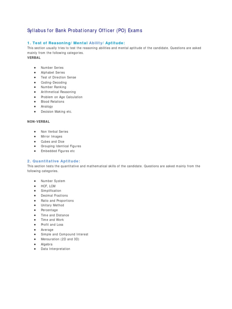Syllabus For Bank PO Exam | PDF | Finance & Money Management