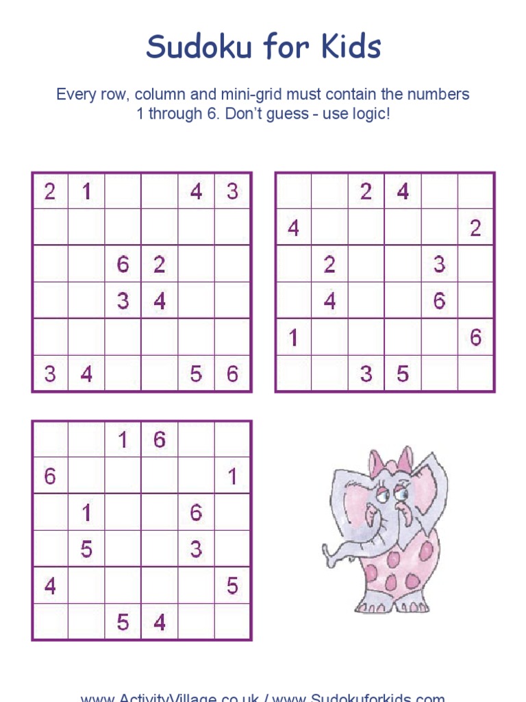 6x6 Sudoku Puzzles for Kids | PDF | Np Complete Problems ...
