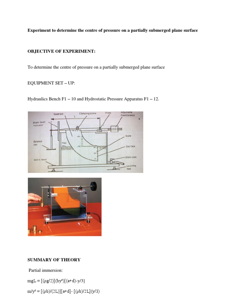 Center of Pressure on Submerged Surface | PDF