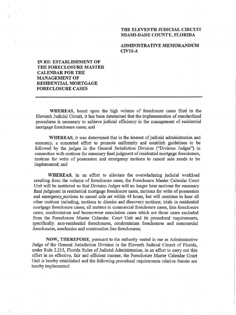 Administrative Memorandum Civ10-A | PDF | Foreclosure | Summary Judgment