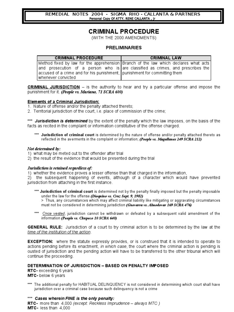 Criminal Procedure Jurisdiction Overview | PDF | Prosecutor | Statute ...