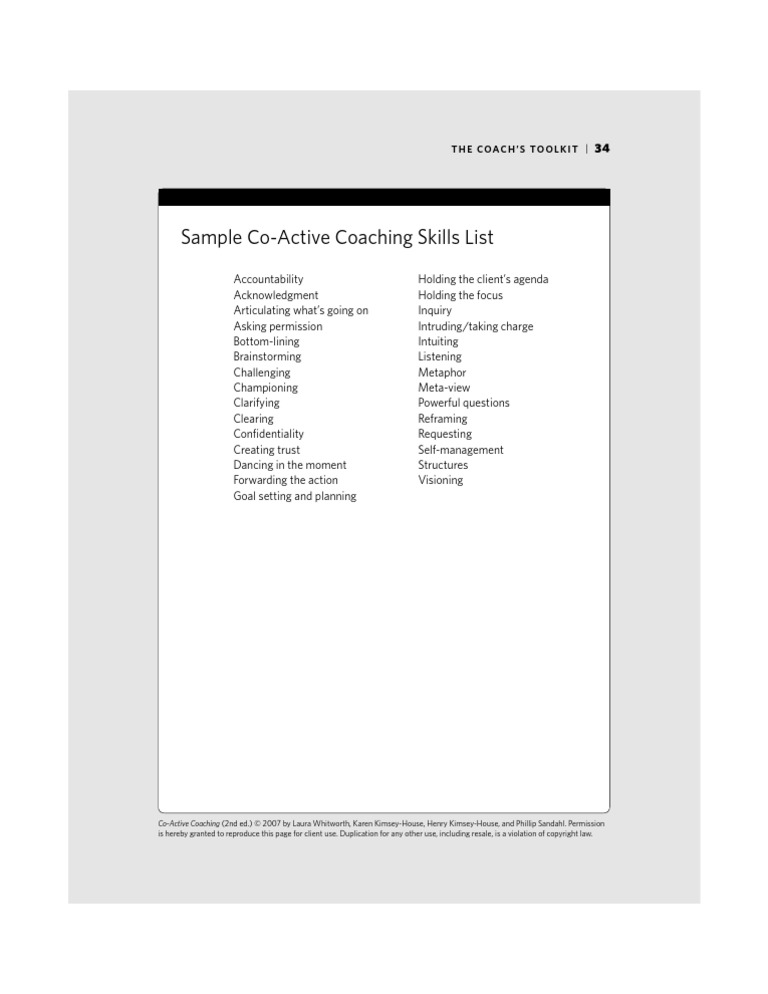 Sample Co-Active Coaching Skills List
