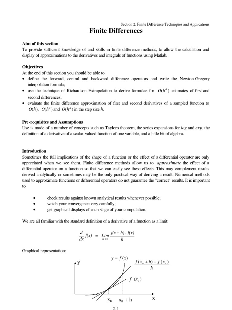 Finite Differences Aim Of This Section Finite Difference Derivative