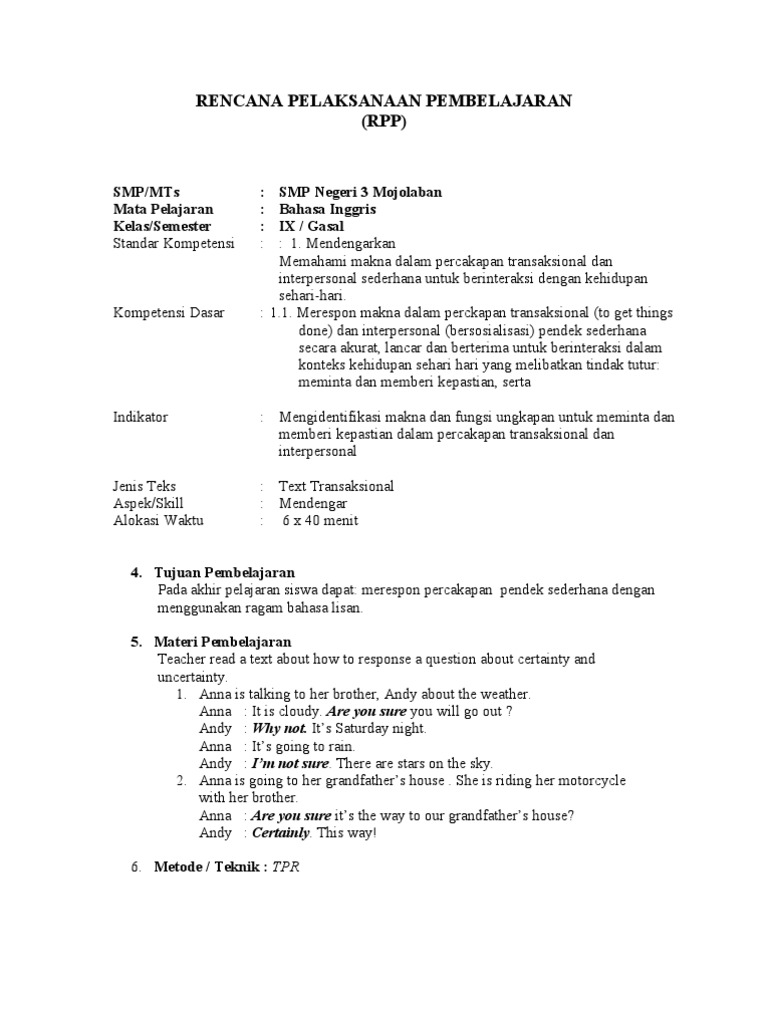 Rpp Bahasa Inggris Kelas 9 Tahun 2010