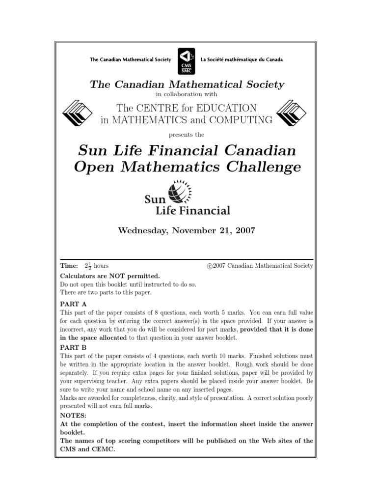 2007 Canadian Open Math Challenge Guide | PDF | Geometry | Elementary ...
