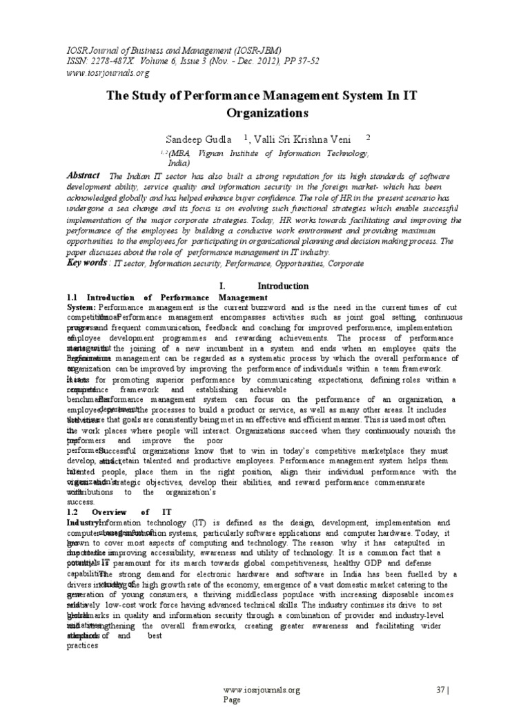 The Study of Performance Management System in IT Organizations | PDF ...