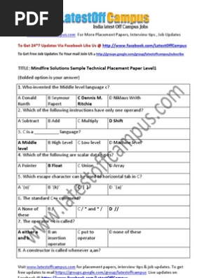 mindfire solutions placement papers
