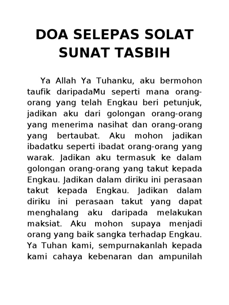 Doa Solat Sunat Tasbih Englshiya