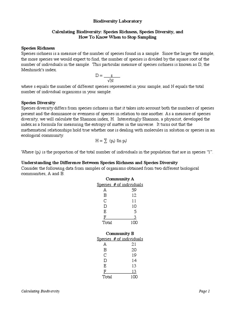Calculating Species Richness and Diversity | PDF | Scientific Method ...