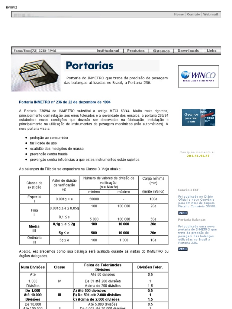 Portaria INMETRO 236: Precisão de Balanças | PDF | Balança | Massa