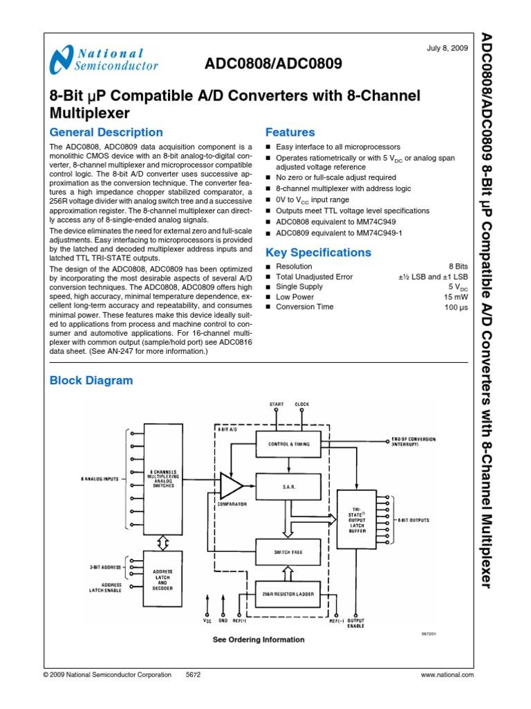 μP Compatible A/D Converters with 8-Channel: ADC0808/ADC0809 8-Bit ...