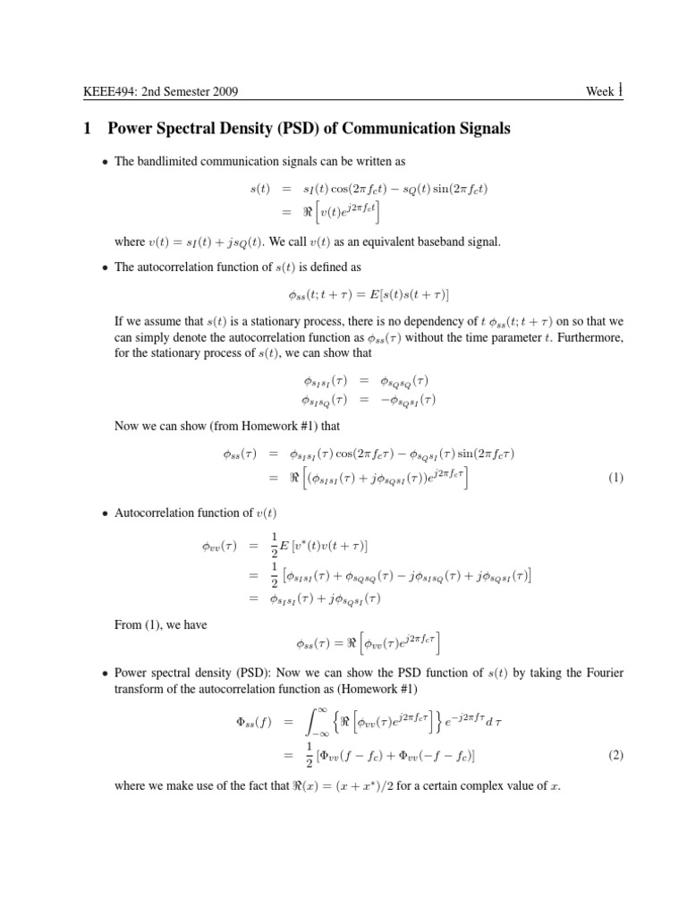 1 Power Spectral Density (PSD) of Communication Signals: S (T) S T) S T ...